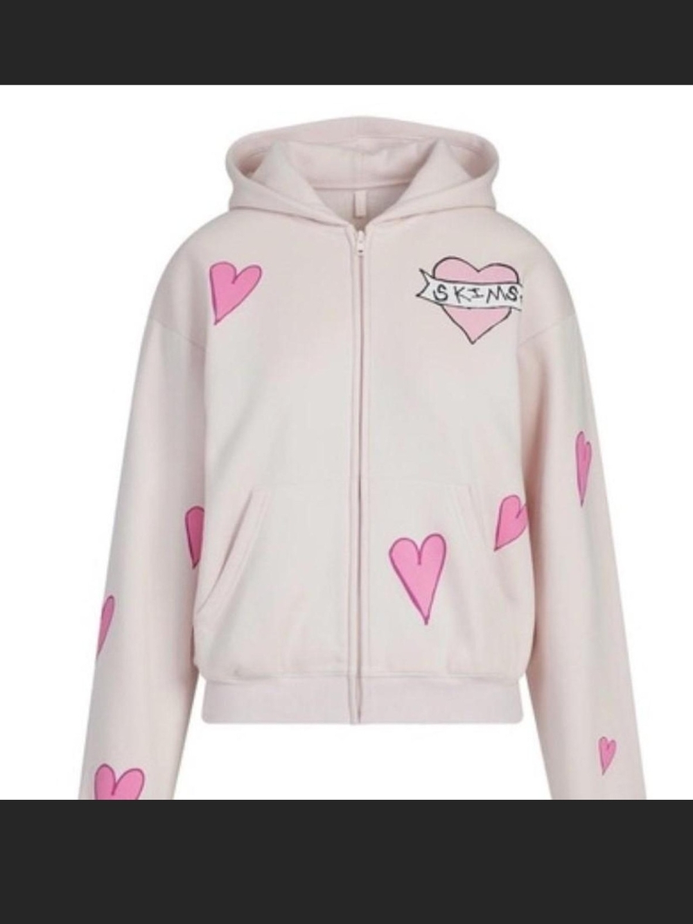 SKIMS Pale Pink Heart Print Zip-Up Hoodie Sold Out Edition